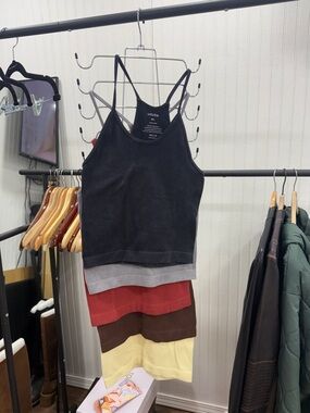 Set of 5 Stretchy Ribbed Strappy Racer Back Tank Tops